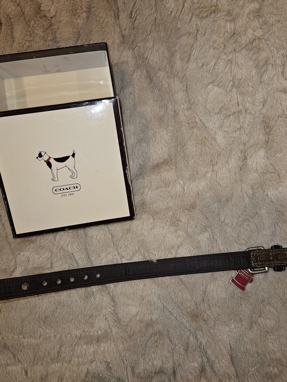 COACH BROWN LEATHER BROWN JACQUARD SIGNATURE C DOG PET COLLAR 60178 XS - Picture 7 of 8